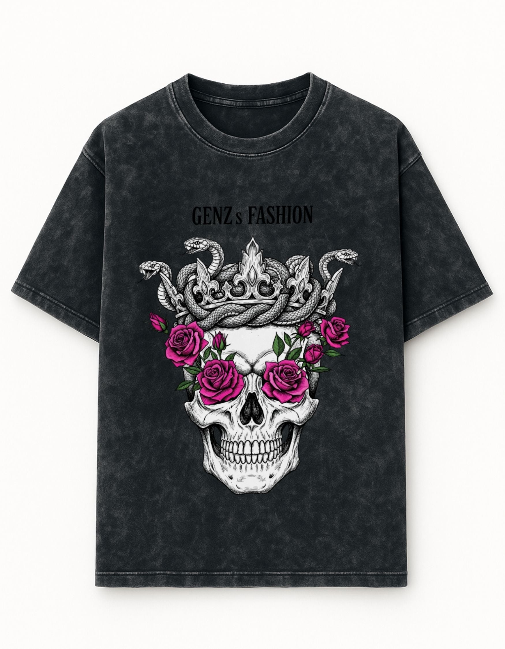 Crowned Skull Acid Wash Oversized Tee
