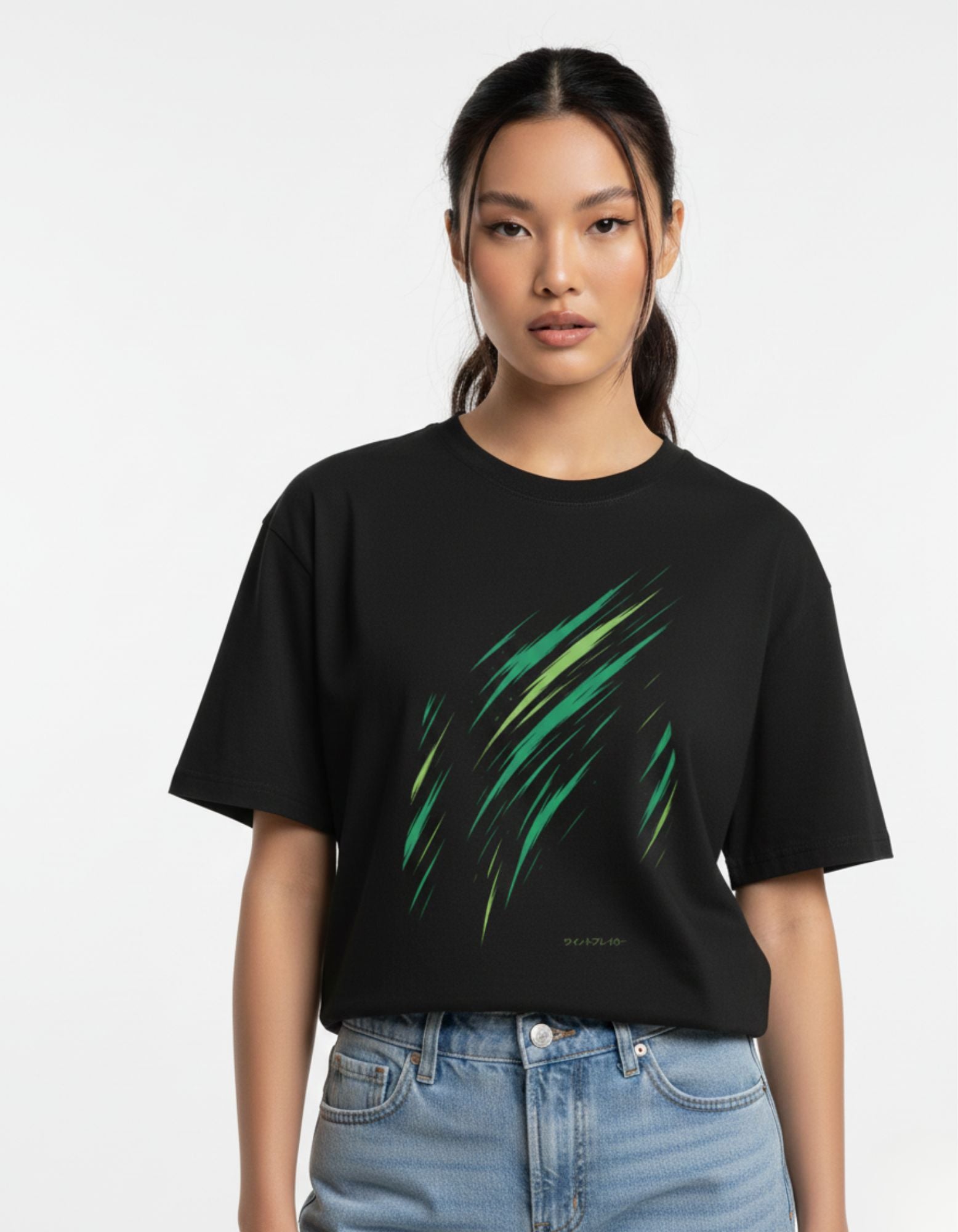 Black Abstract Slash Graphic Oversized Tee