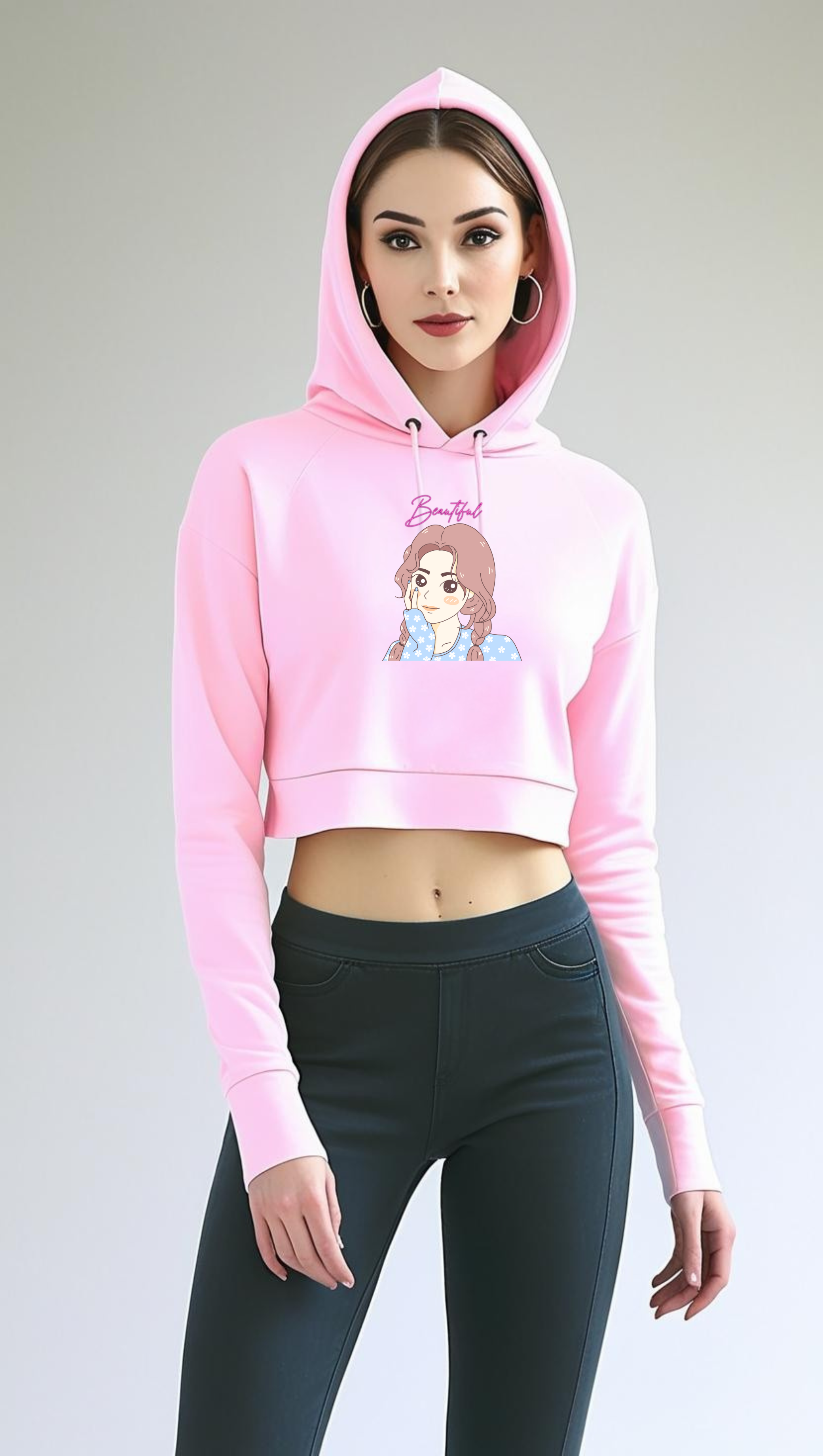 Girls Pose Crop Hoodie – Trendy & Empowering Style