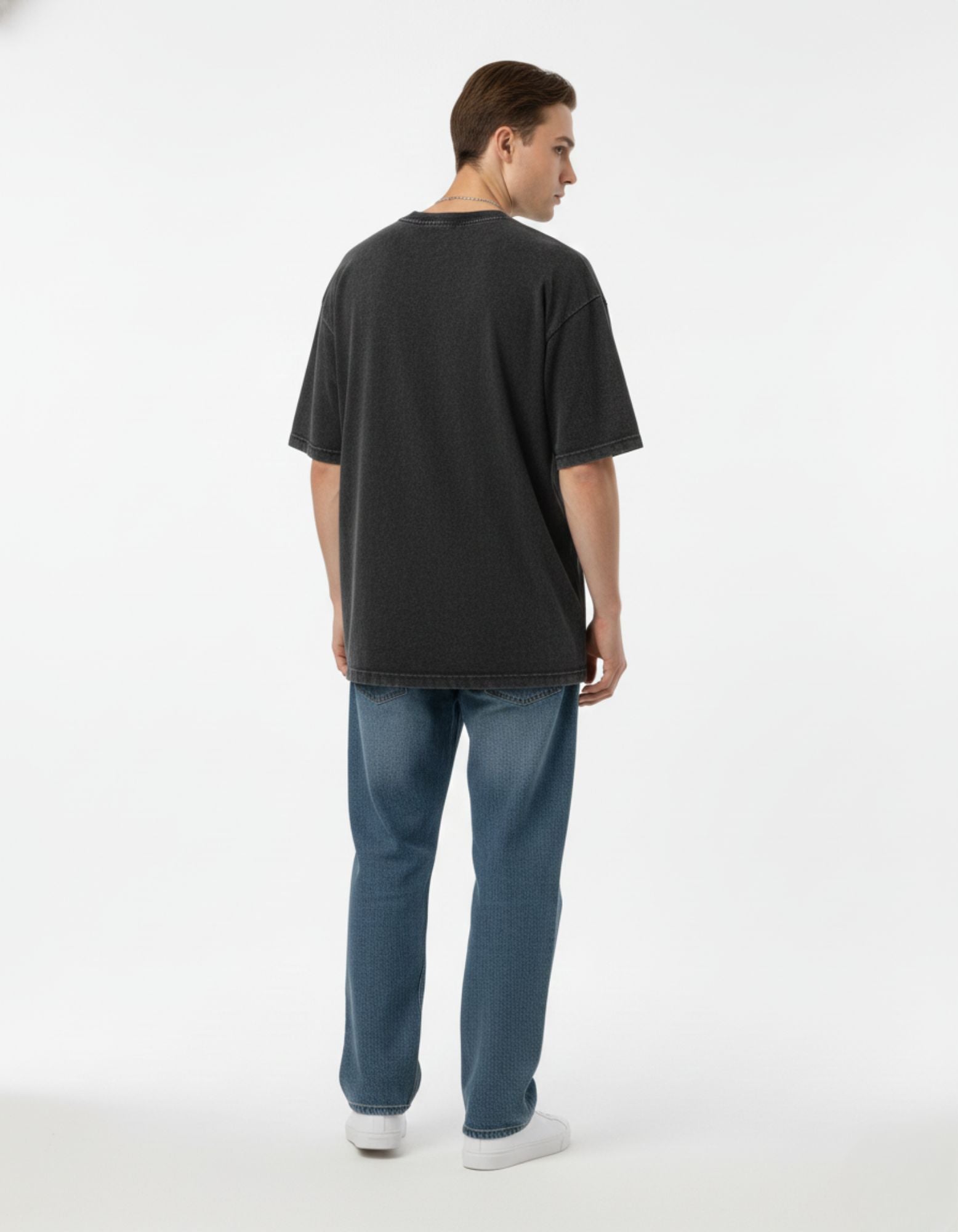 Back view of the men's oversized vintage black streetwear t-shirt by GENZs Fashion, showcasing the high-quality boxy silhouette.