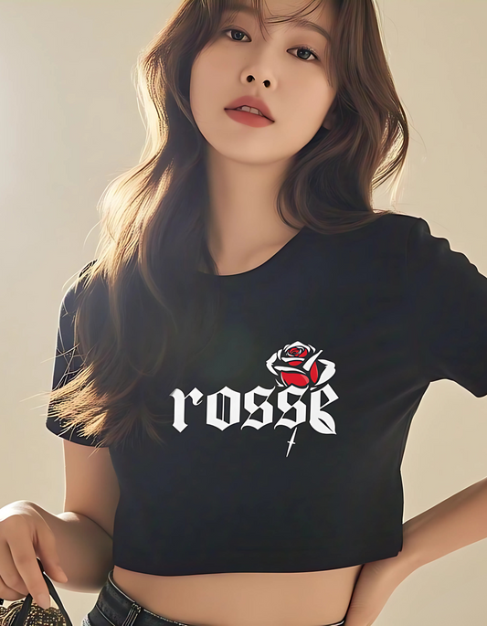 Rosse Rose Print Black Crop Top
