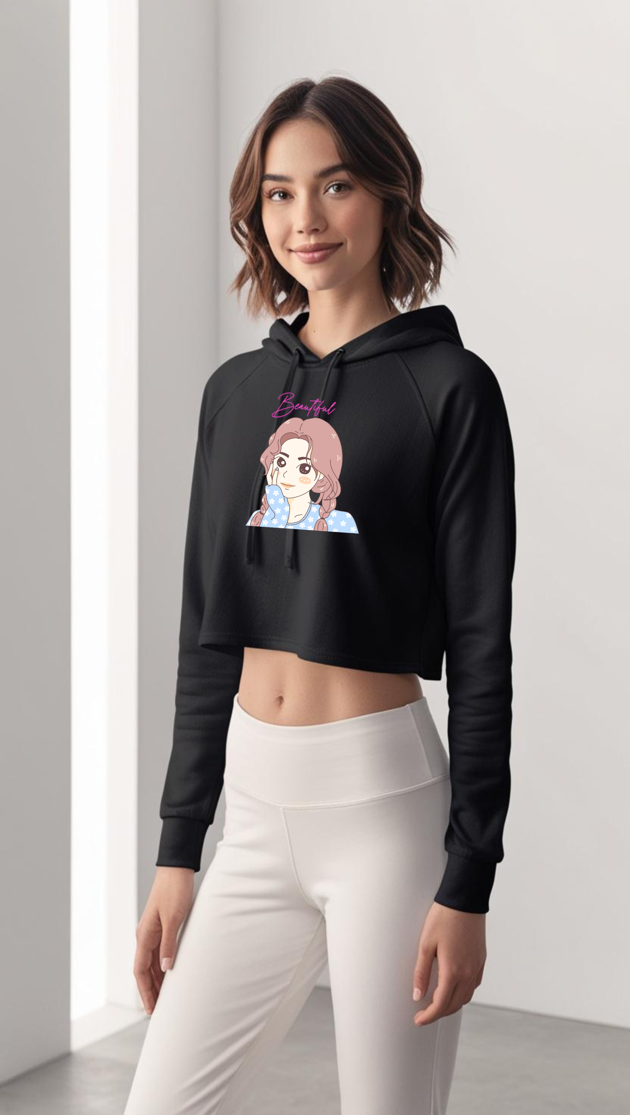 Girls Pose Crop Hoodie – Trendy & Empowering Style