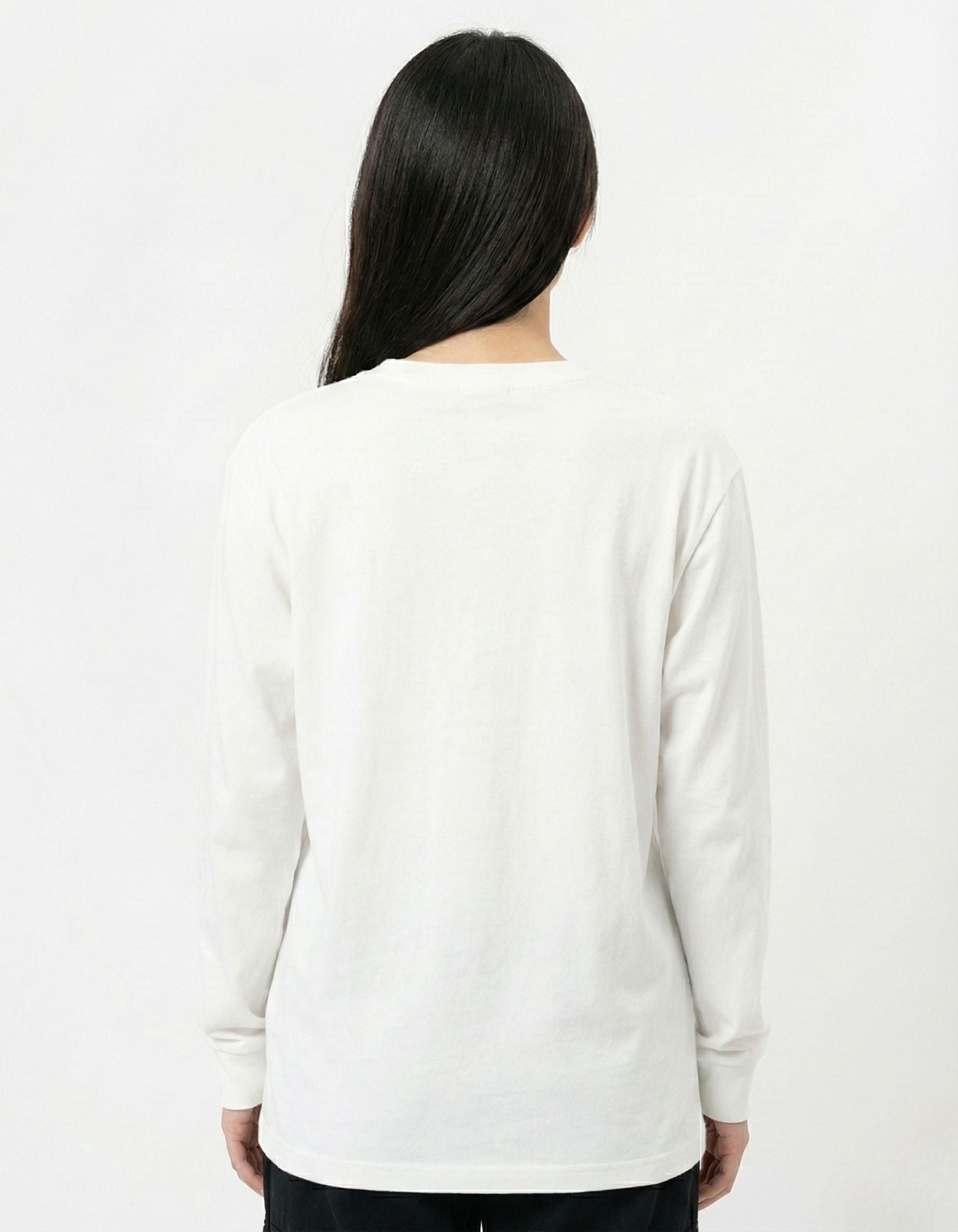 Back view of a premium white long-sleeve top from GENZs Fashion, highlighting the opaque, high-quality material and clean finish.