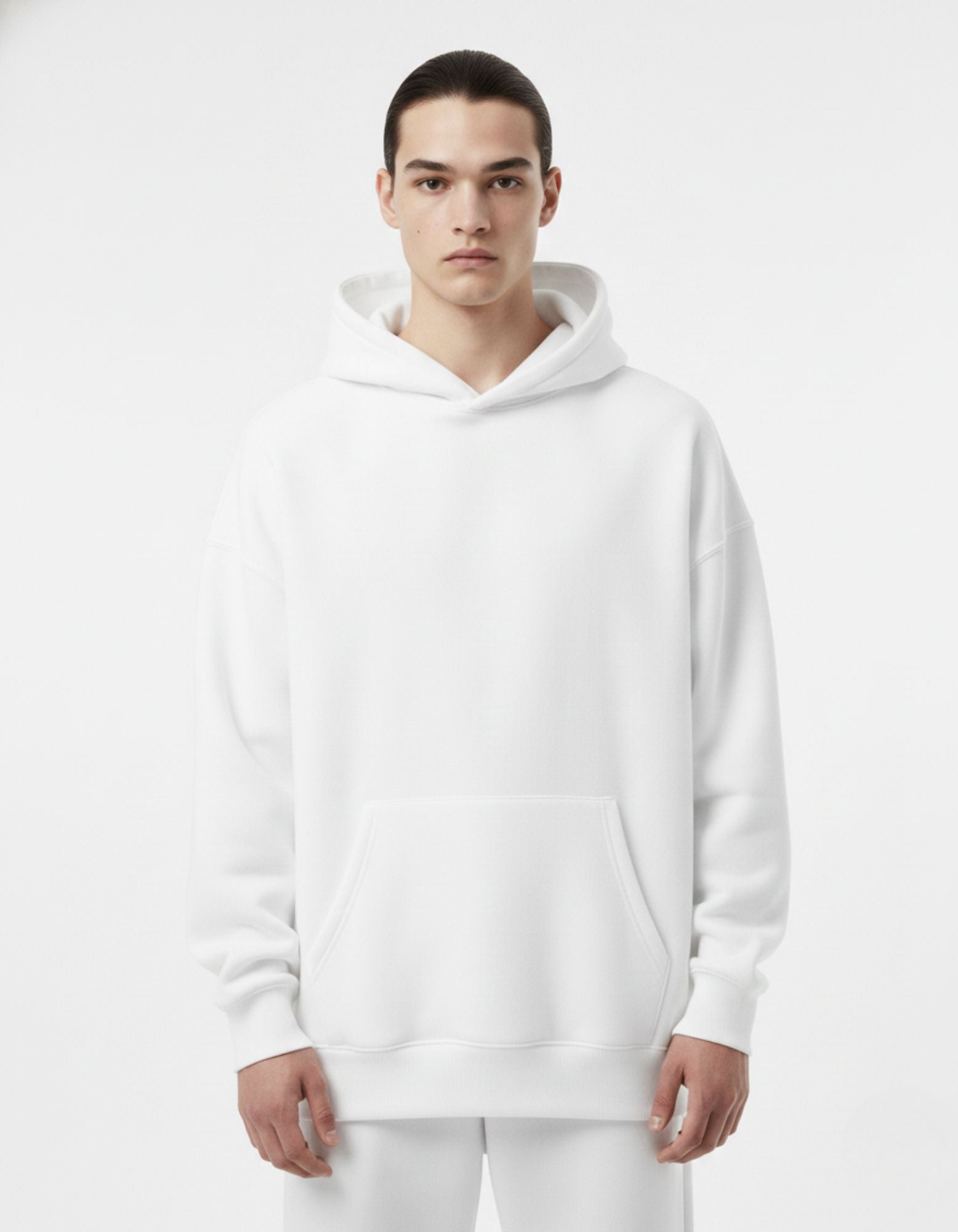 Front view of white oversized anime hoodie by GENZs Fashion, premium heavyweight cotton streetwear.