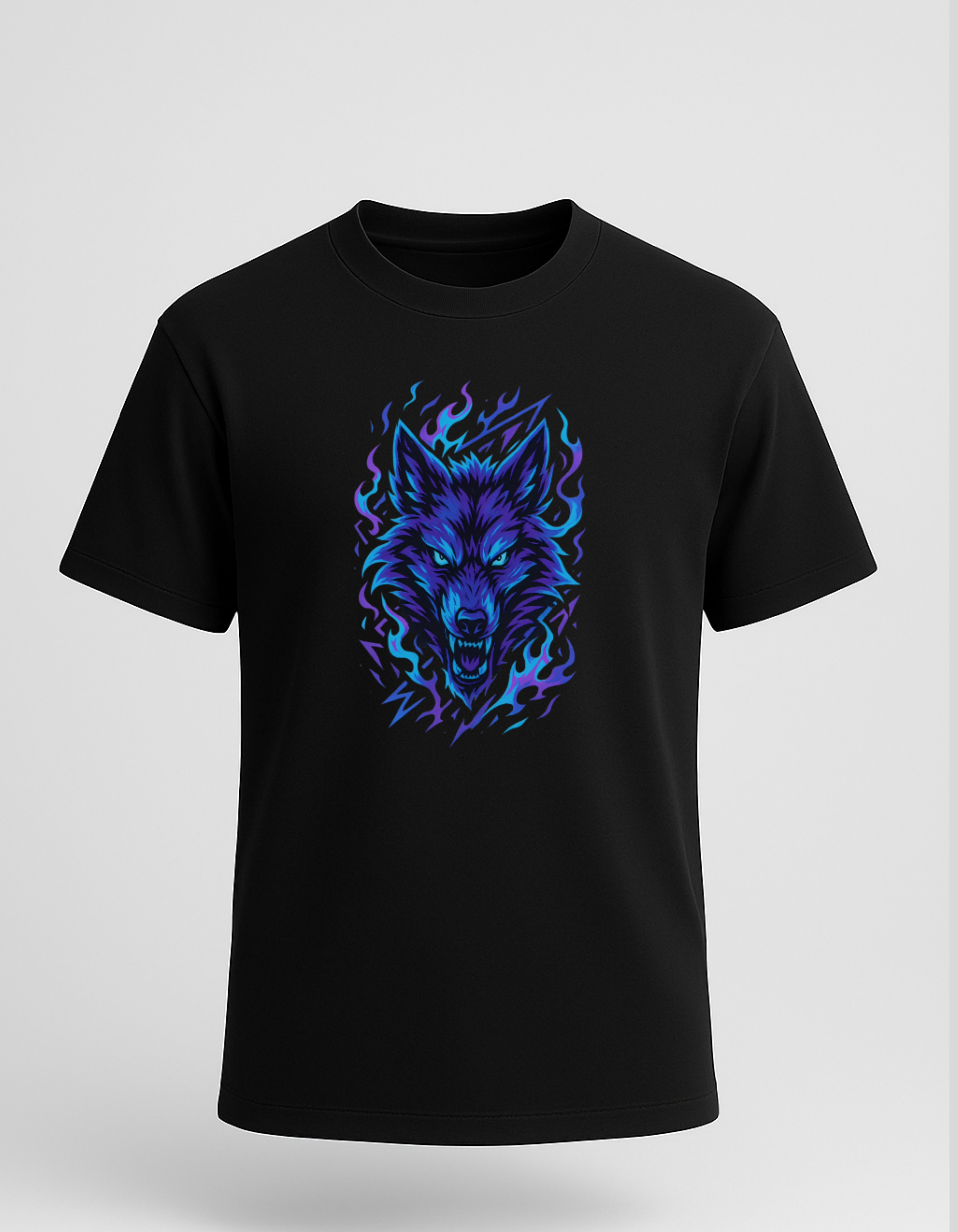 Blue Flame Wolf Black Street Tee