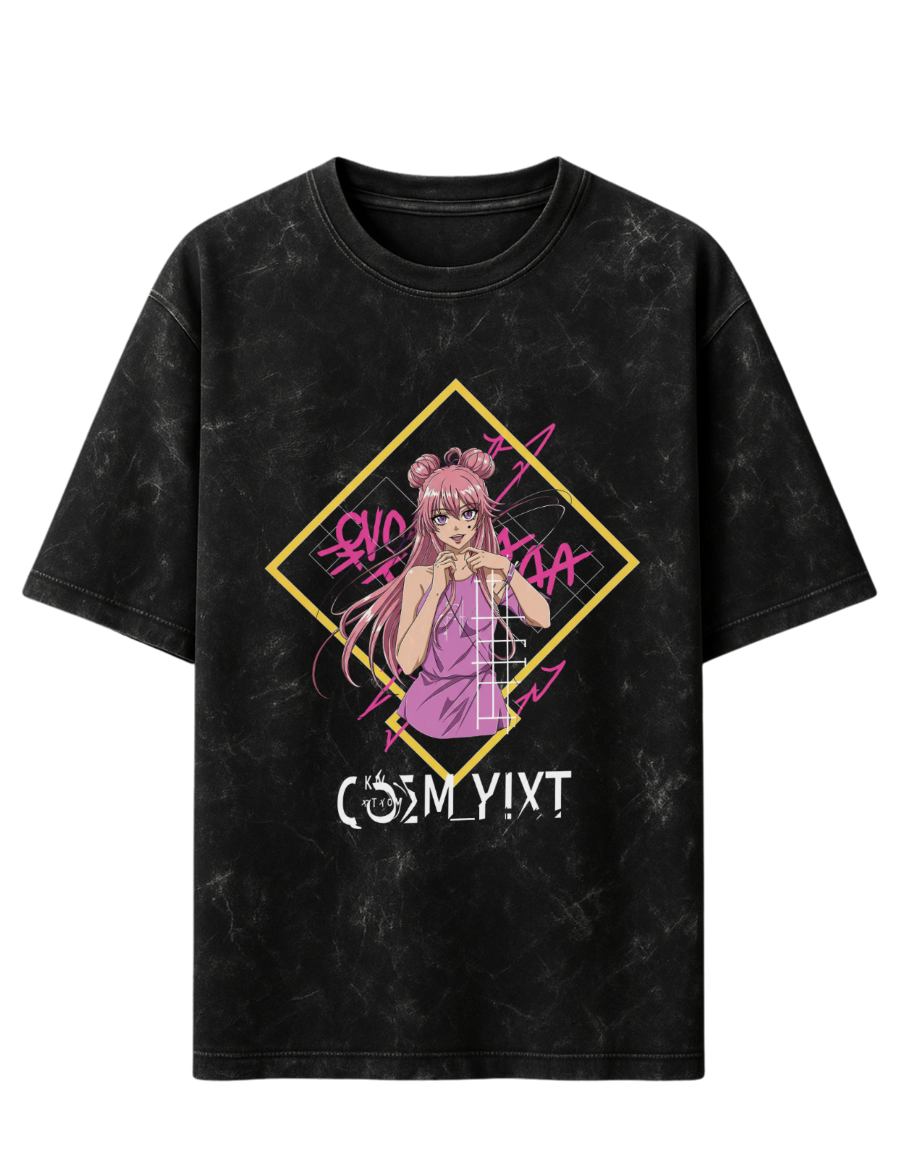Acid Wash Oversized Anime Girl T-Shirt